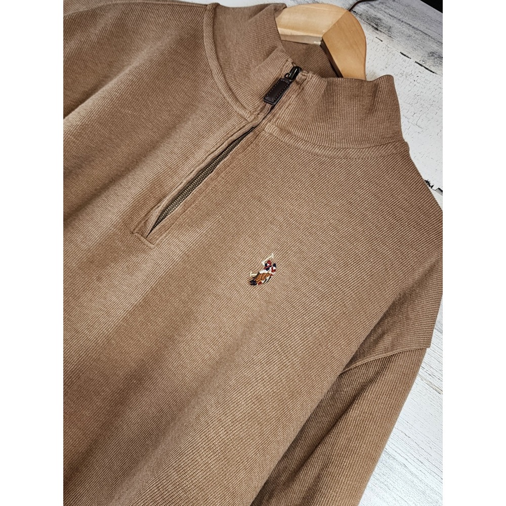 U.S. Polo Assn. Quarter Zip‎ Pullover Men 3XL Brown Ribbed Cotton Blend